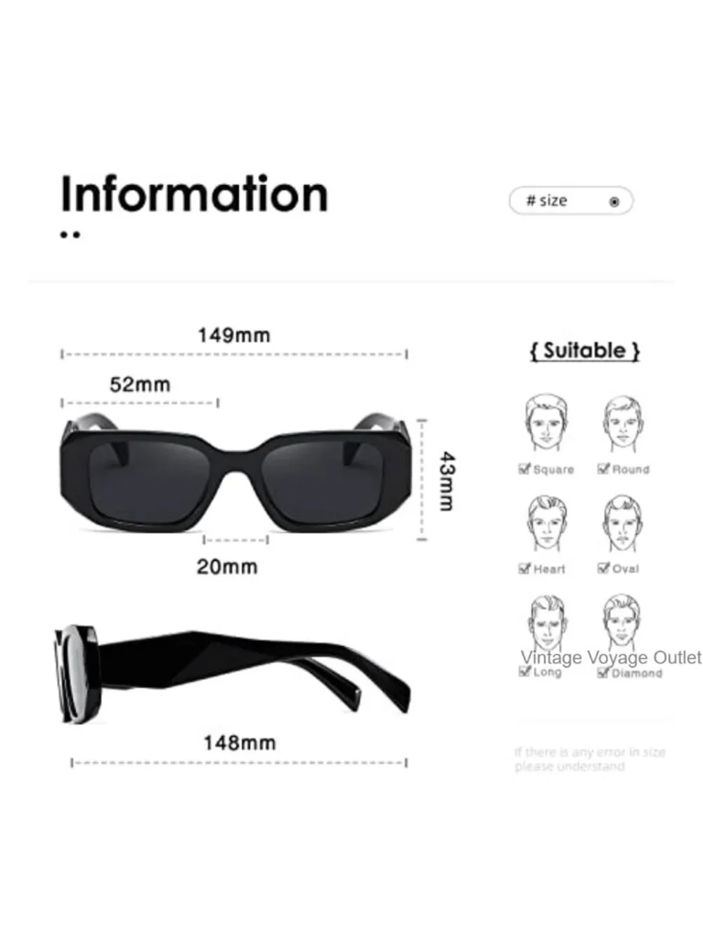 Retro Rectangular Sunglasses UV400 Metal Frame Unisex Driving Travel Shades